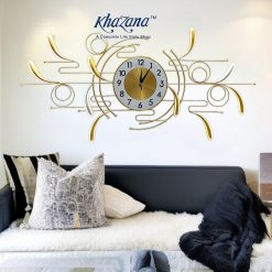 Abstract Swirl & Leaf Golden Wall Clock - Modern Metallic Art