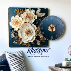 3D Floral Art Panel with Integrated Clock