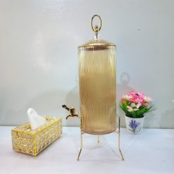 Alternative view of 4-Liter Golden Ribbed Cylindrical Juice Dispenser with Stand
