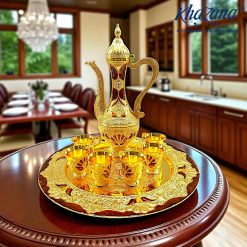 Exquisite Golden Surai Set with 6 Cups and Serving Tray