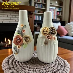 Charming Ceramic Floral Vases White with Earthy Rose Accents