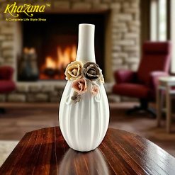 Elegant Ceramic Vase with Muted 3D Floral Accents - 8" Tall