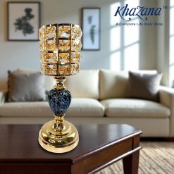 Dazzling Gold and Marble-Patterned Crystal Hurricane Candle Holders