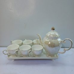 Alternative view of Elegant Pearl-Finish Porcelain Tea Set Wet