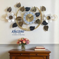 Elegant Golden Floral Metal Wall Clock