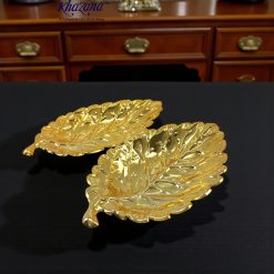 Gold-Colored Leaf-Shaped Decorative Trays b
