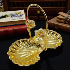 Gold Plated Shell-Shaped Serving Dish with Floral Handle