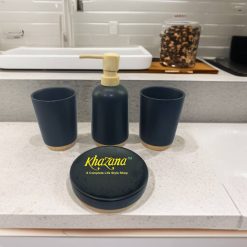 Matte Black and Bamboo Bathroom Set