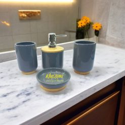Grey and Bamboo Bathroom Set