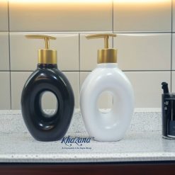 Black and White Ceramic Donut-Shaped Soap Dispensers