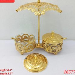 Alternative view of Golden Twin Sugar Pot Serving Set with Umbrella Canopy
