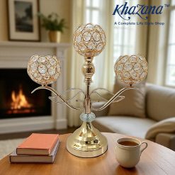 Three-Light Golden Crystal Candelabra