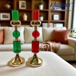 Golden and Green and Red Glass Candle Holder 1pc