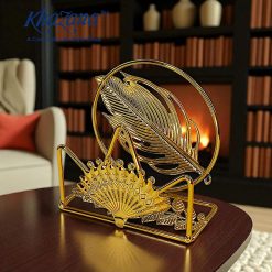 Golden Feather and Fan Napkin Holder