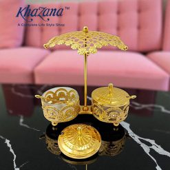 Golden "Twin Sugar Pot Serving Set with Umbrella Canopy