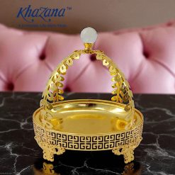 Golden Filigree Serving Basket with Crystal Handle
