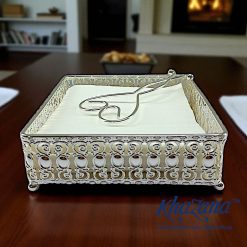Ornate Silver Napkin Holder with Scroll Weight