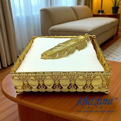 Ornate Gold Napkin Holder with Feather Weight
