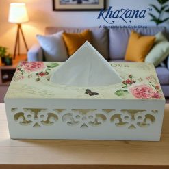 Vintage Floral Wooden Tissue Box – Double Rose Design