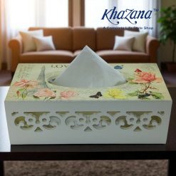 Vintage Floral Wooden Tissue Box Double Rose Design
