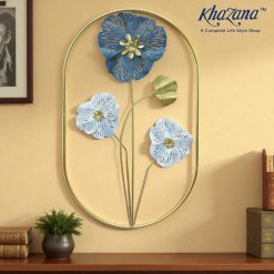 Elegant Blue and White Flower Metal Wall Sculpture