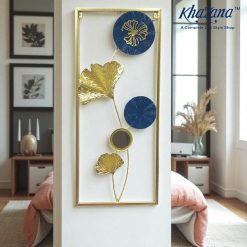 Title: Modern Ginkgo and Navy Abstract Wall Art