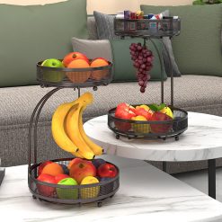 2 Tier Fruit Basket Fruit Bowl Detachable Bread Wire Baskets Stand Holder Tiered Vegetable Fruit Storage For Home Kitchen Gadget