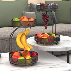 2 Tier Fruit Basket Fruit Bowl Detachable Bread Wire Baskets Stand Holder Tiered Vegetable Fruit Storage For Home Kitchen Gadget