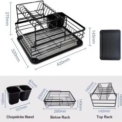 Alternative view of Kitchen Dish Rack Steel Dish Drainer Steel Drying Rack with Removable Drain Board Rack 2 Tier