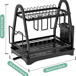 Alternative view of 2 Tier Dish Drying Rack with Drain Board Dish Racks for Kitchen Counter