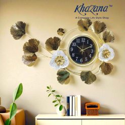 Elegant Ginkgo Leaf & Floral Metal Wall Clock