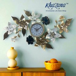 3D Floral Wall Clock with Gilded Accents