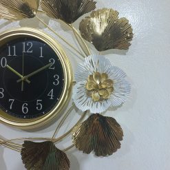 Alternative view of Elegant Ginkgo Leaf & Floral Metal Wall Clock