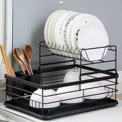 Kitchen Dish Rack Steel Dish Drainer Steel Drying Rack with Removable Drain Board Rack 2 Tier