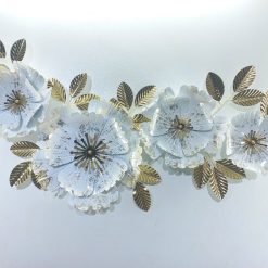 Alternative view of Large 3D Floral Metal Wall Art with Distressed White and Gold Finish