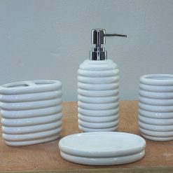 Alternative view of Modern White Ribbed Ceramic 4 Piece Bathroom Accessory Set