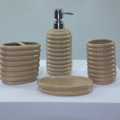 Alternative view of Modern Beige Ribbed Ceramic 4 Piece Bathroom Accessory Set