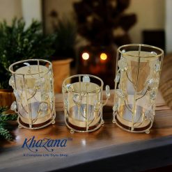 Luxury Gold Vine Candle Holder with Embellished Crystals & Amber Glass Insert