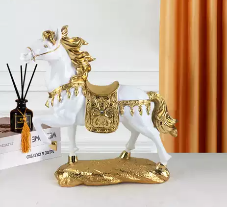 Majestic White and Gold Rearing Horse Figurine