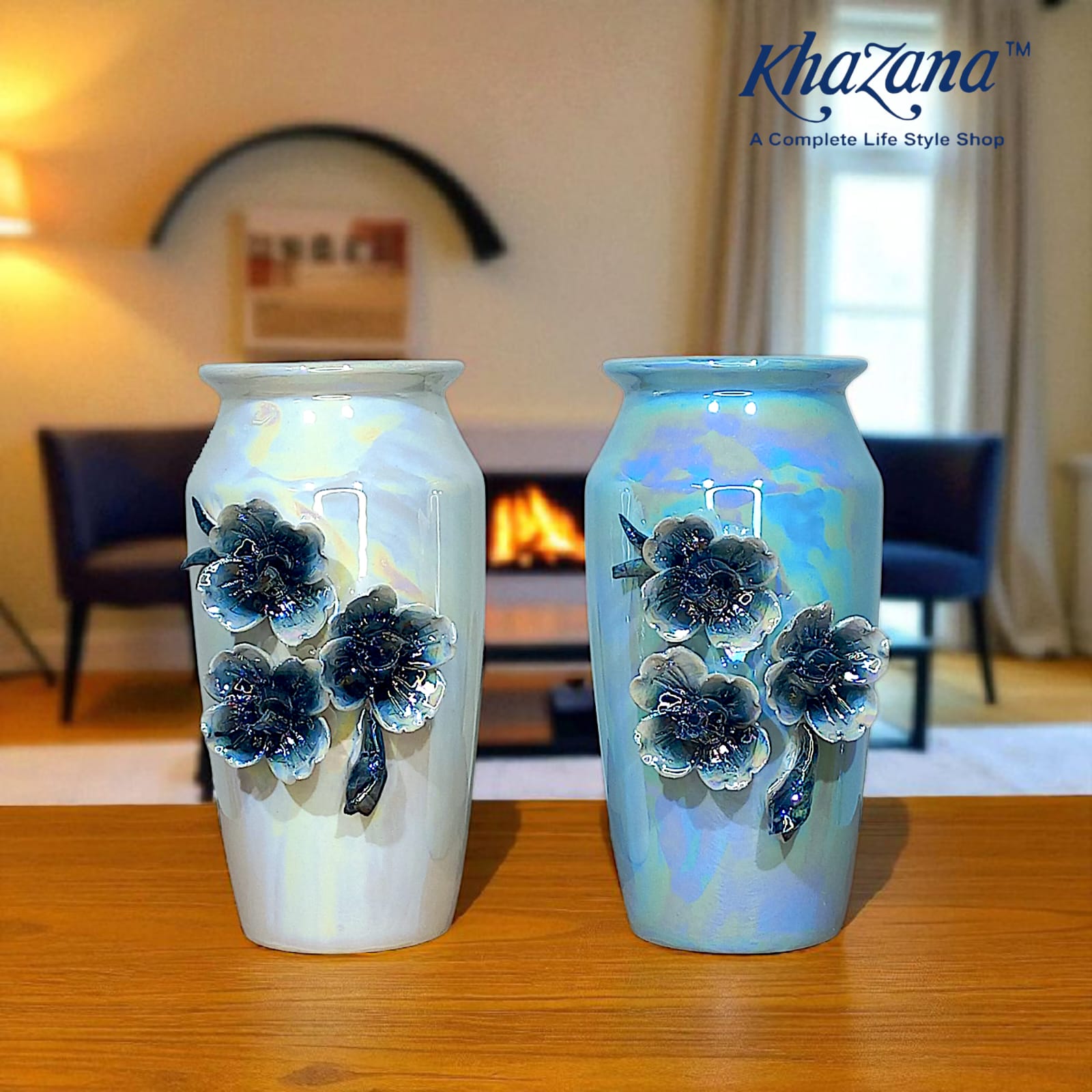 Pearlescent 3D Flower Accent Vases