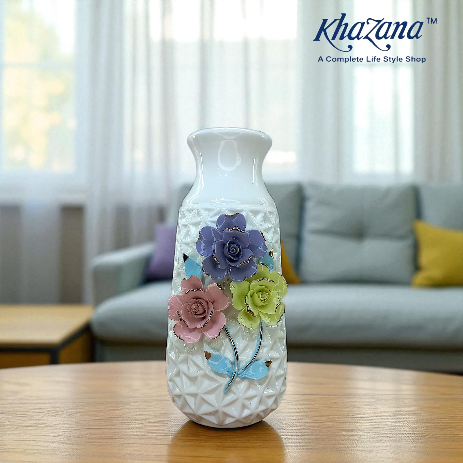 Large Pastel Floral Accent Vase