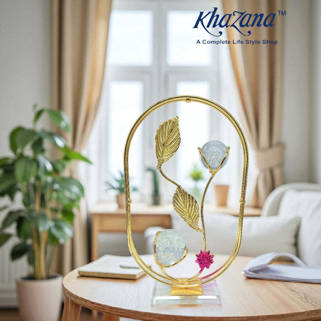 Elegant Gold-Tone Metal & Crystal Floral Decor
