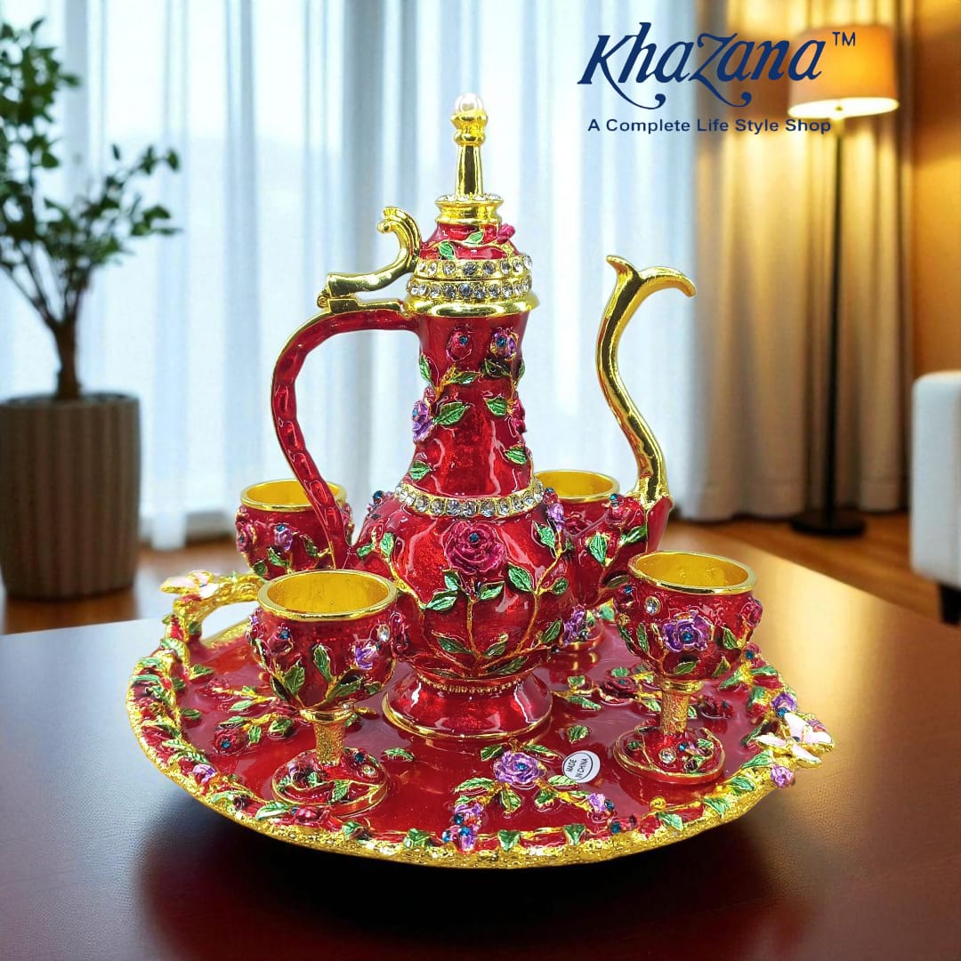 Enamelled Purple and Gold Moroccan Arabic Style Tea Set Showpiece