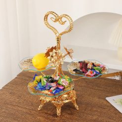 3 Tier Luxury Gold Metal Cake Stand with Trays & Bowls for Living Room Fruit Tray