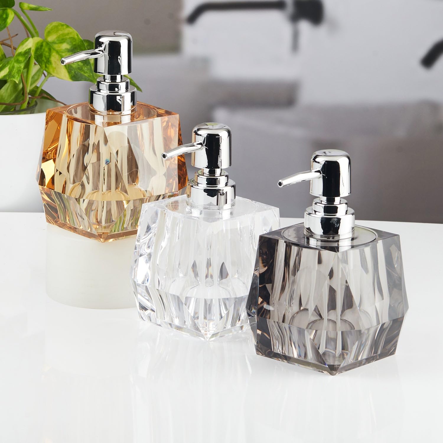 Hand Soap Dispenser 200Ml Soap Dispenser Luxury Cut Finish Resin Hand Dispensers with Electroplated Silver Pump for Kitchen, Bathroom Soap