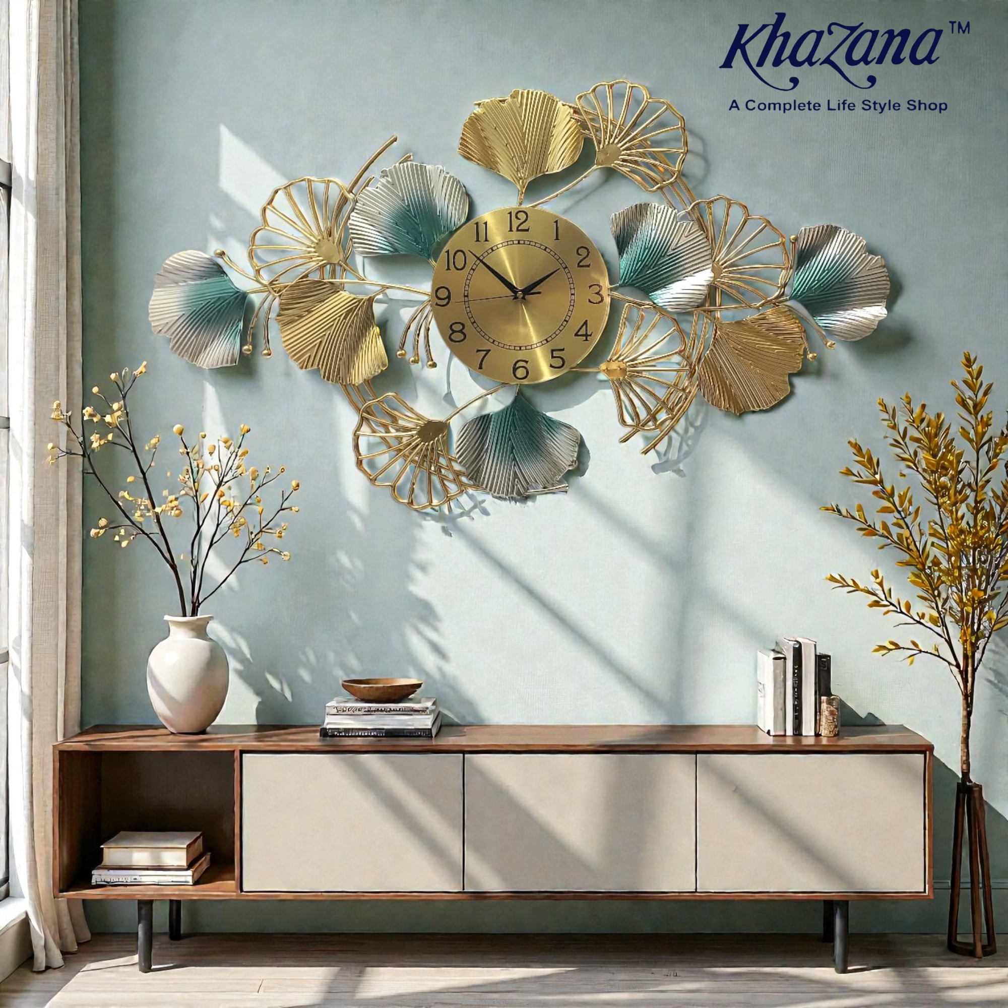 Luxury Ginkgo Leaf Metal Wall Clock - Modern Artistic Decor