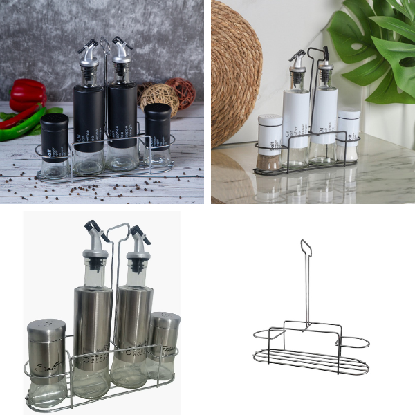 Set of 4 Oil and Vinegar Cruets with Basket