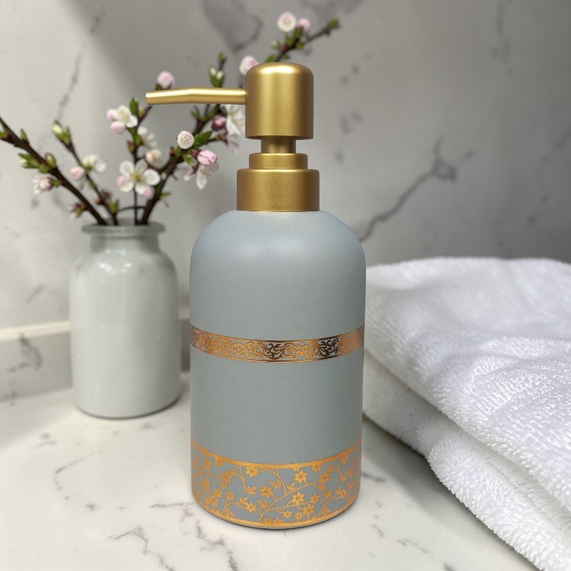 elegant floral gold etched ceramic soap dispenser set elegant floral gold etched ceramic soap dispenser set