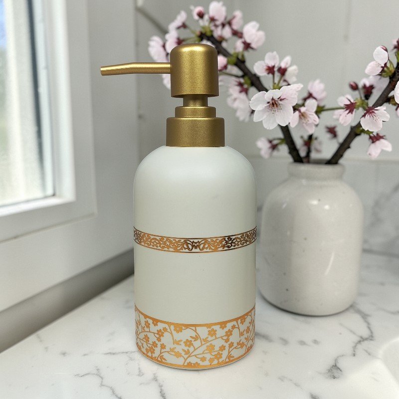 elegant floral gold etched ceramic soap dispenser set elegant floral gold etched ceramic soap dispenser set