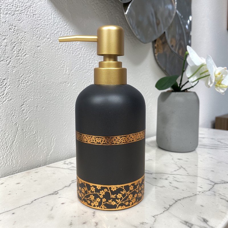 elegant floral gold etched ceramic soap dispenser set elegant floral gold etched ceramic soap dispenser set